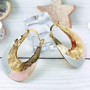 Gold Filled Tri Color Hoop Drop Earrings
